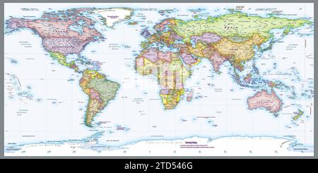 Spanish language Political world map Equirectangular projection Stock Vector