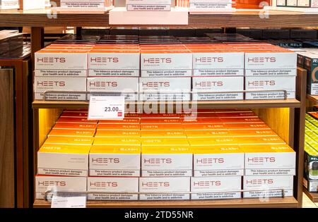 HEETS  packs, heated tobacco cartridges packs, duty free shop in Tbilisi airport Stock Photo