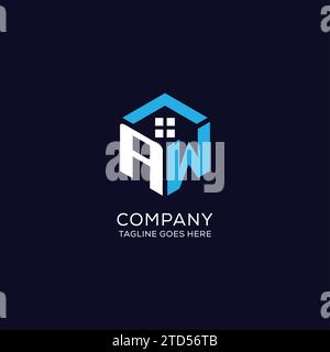 AW initial monogram logo with hexagonal shape style, real estate logo ...