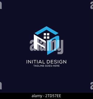 Initial logo FD monogram with abstract house hexagon shape, clean and elegant real estate logo design vector graphic Stock Vector