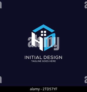 HD initial monogram logo with hexagonal shape and swoosh design ideas ...
