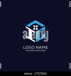 Initial logo IC monogram with abstract house hexagon shape, clean and elegant real estate logo design vector graphic Stock Vector