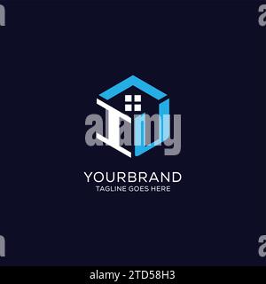 Initial logo IU monogram with abstract house hexagon shape, clean and elegant real estate logo design vector graphic Stock Vector