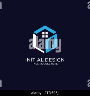 Initial logo LQ monogram with abstract house hexagon shape, clean and elegant real estate logo design vector graphic Stock Vector