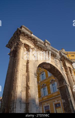 Arch of Sergii, 27 BC,  Portarata Square, Old Town, Pula, Croatia Stock Photo