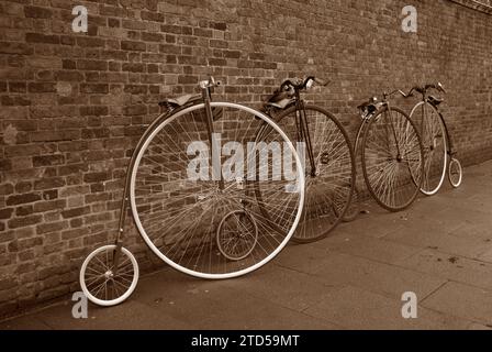 Sepia Tone Penny Farthing Ordinary Bicycles Concours Marlborough Road St James's London London To Brighton Veteran Car Run Stock Photo