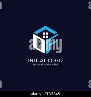 Initial logo OF monogram with abstract house hexagon shape, clean and elegant real estate logo design vector graphic Stock Vector