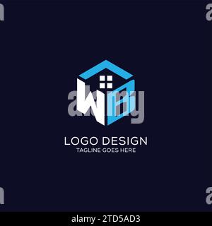 WB initial monogram logo with hexagonal shape and swoosh design ideas ...