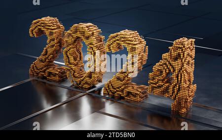 Numbers 2024 from many spheres, background abstract symbol of the new year. 3D render. Stock Photo