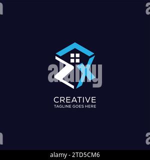 ZX initial monogram logo with hexagonal shape style, real estate logo ...
