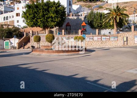 Roundabout with the crescent, representing Islam. On the opposite sides are the Star of David, representing Judaism, and the Christian cross, representing Christianity Frigiliana Plaza de las Tres Culturas Spain Copyright: xKristianxTuxenxLadegaardxBergx IMG 1133 Stock Photo
