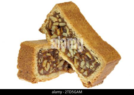 Engadine walnut cake isolated on white background Stock Photo