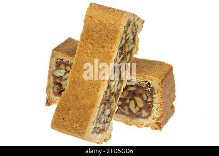 Engadine walnut cake isolated on white background Stock Photo