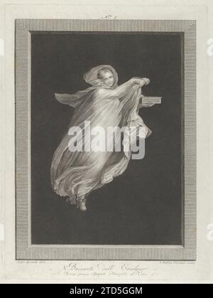A bacchante wearing a hooded shawl and holding a box in her left hand, set against a black background inside a rectangular frame 1941 by Agapito Franzetti Stock Photo