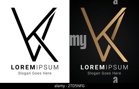 Luxury Initial VK or KV Monogram Text Letter Logo Design Stock Vector