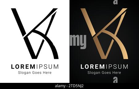 Luxury Initial VK or KV Monogram Text Letter Logo Design Stock Vector