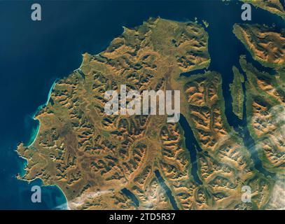Fall colors on the tundra are on display in the photo at the north end of Frazer Lake in Kodiak National Wildlife Refuge. Alaska, USA Stock Photo