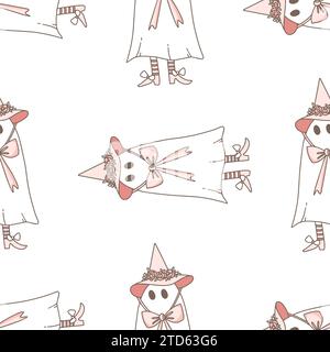 cute ghost in a white sheet for Halloween Stock Vector
