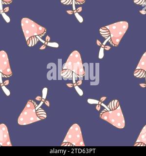Pink mushroom. Mushrooms seamless pattern. Stock Vector