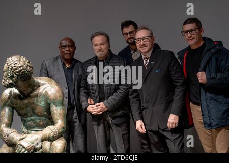 Sumbu Kalambay, Franco Nero, Gabriele Tinti, Kevin Spacey, and Emanuele Blandamura are attending the screening of readings by Kevin Spacey and Franco Nero of the poems by Gabriele Tinti, inspired by 'The Boxer at Rest,' at Palazzo Massimo alle Terme in Rome, Italy, on December 17, 2023. (Photo by Luca Carlino/NurPhoto) Stock Photo