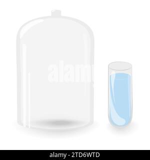 Transparent glass lid and flask with water. Set of 2 isolated elements with shadows and highlights. EPS. Vector illustration for promo, advertisement, cards, label or web and many other various uses  Stock Vector