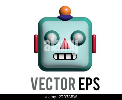 The isolated vector head of classic vintage tin toy grimace robot icon with circular eyes, triangular nose, knobs for ears Stock Vector