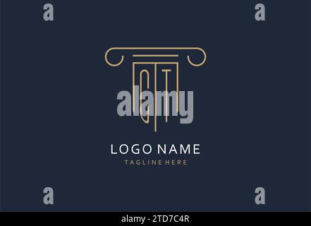 CT initial with pillar shape logo design, creative monogram logo design for law firm design ideas Stock Vector