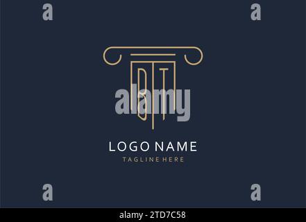BT initial with pillar shape logo design, creative monogram logo design for law firm design ideas Stock Vector