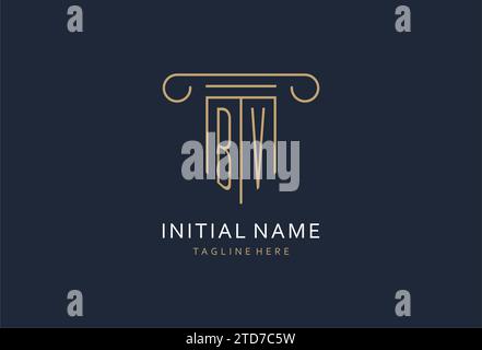 BV initial with pillar shape logo design, creative monogram logo design for law firm design ideas Stock Vector