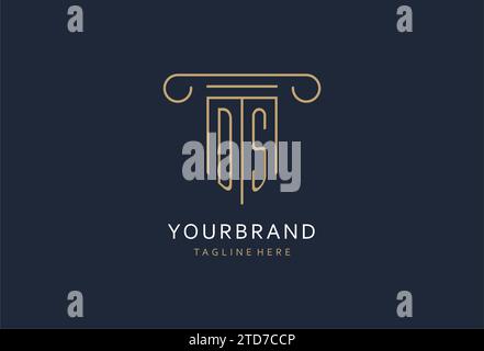 DS initial with pillar shape logo design, creative monogram logo design for law firm design ideas Stock Vector