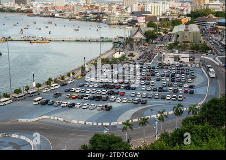 Pattaya, Thailand - December 15, 2023: large parking lot at the Bali Hai pier, ferries departing for Koh Larn. Stock Photo