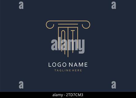 NT initial with pillar shape logo design, creative monogram logo design for law firm design ideas Stock Vector