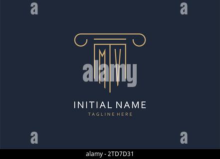 MV initial with pillar shape logo design, creative monogram logo design for law firm design ideas Stock Vector
