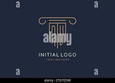NU initial with pillar shape logo design, creative monogram logo design for law firm design ideas Stock Vector