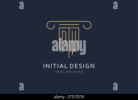 PW initial with pillar shape logo design, creative monogram logo design for law firm design ideas Stock Vector