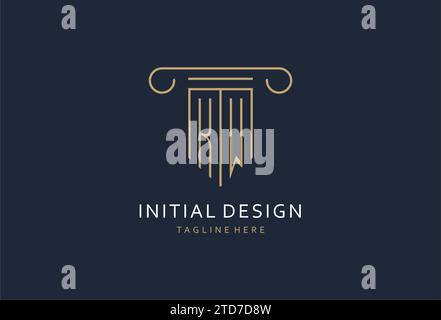 KW initial with pillar shape logo design, creative monogram logo design for law firm design ideas Stock Vector