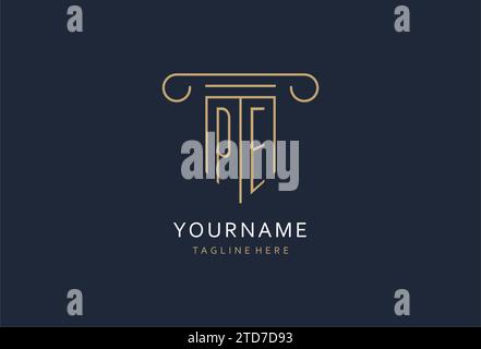 PE initial with pillar shape logo design, creative monogram logo design for law firm design ideas Stock Vector