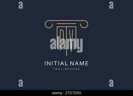 PV initial with pillar shape logo design, creative monogram logo design for law firm design ideas Stock Vector