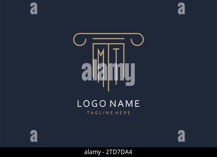 MT initial with pillar shape logo design, creative monogram logo design for law firm design ideas Stock Vector