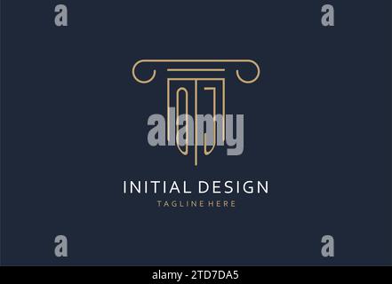 OJ initial with pillar shape logo design, creative monogram logo design for law firm design ideas Stock Vector