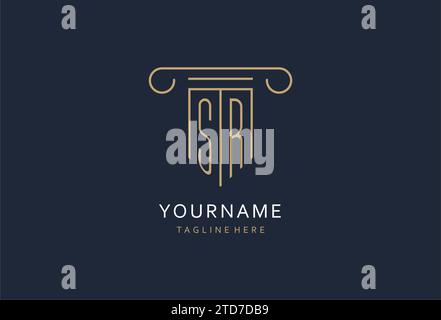 SR initial with pillar shape logo design, creative monogram logo design for law firm design ideas Stock Vector