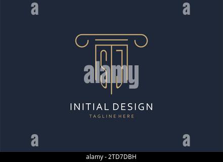 SJ initial with pillar shape logo design, creative monogram logo design for law firm design ideas Stock Vector