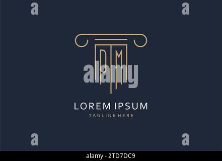 PM initial with pillar shape logo design, creative monogram logo design for law firm design ideas Stock Vector