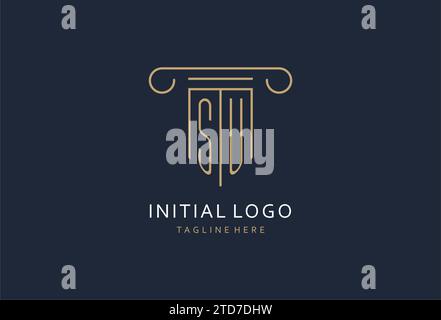 SU initial with pillar shape logo design, creative monogram logo design for law firm design ideas Stock Vector