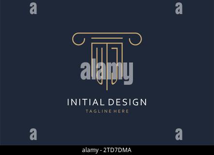 UJ initial with pillar shape logo design, creative monogram logo design for law firm design ideas Stock Vector