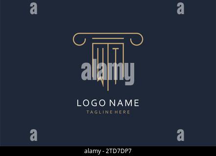 WT initial with pillar shape logo design, creative monogram logo design for law firm design ideas Stock Vector