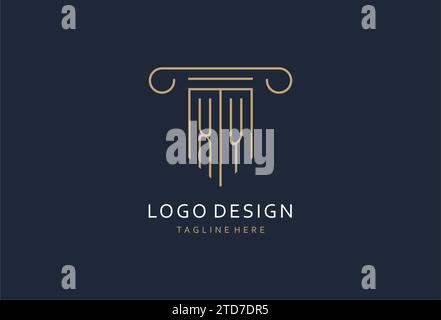 XY initial with pillar shape logo design, creative monogram logo design for law firm design ideas Stock Vector