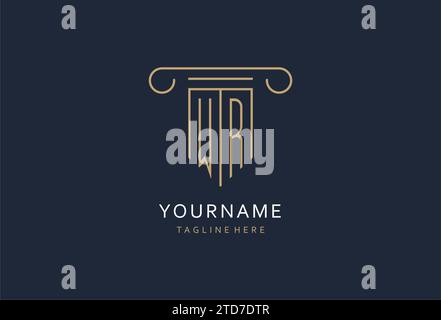 WR initial with pillar shape logo design, creative monogram logo design for law firm design ideas Stock Vector