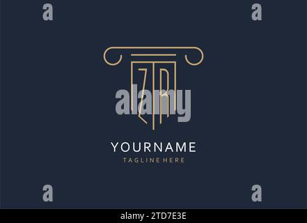ZR initial with pillar shape logo design, creative monogram logo design for law firm design ideas Stock Vector