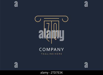 ZQ initial with pillar shape logo design, creative monogram logo design for law firm design ideas Stock Vector